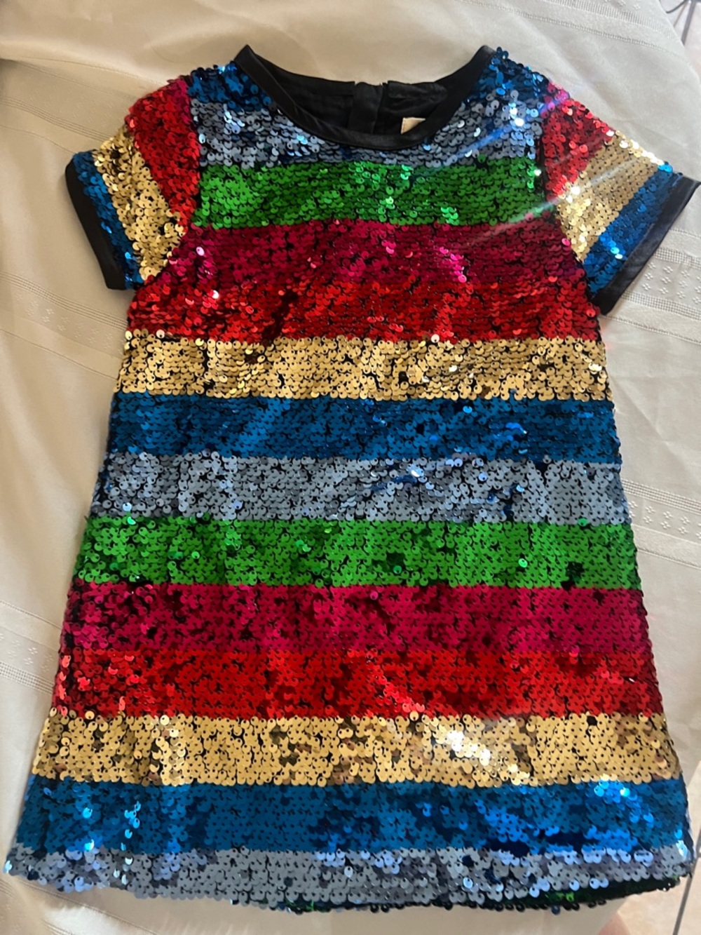 Doe a Dear Sequin Rainbow Striped Party Dress 3T